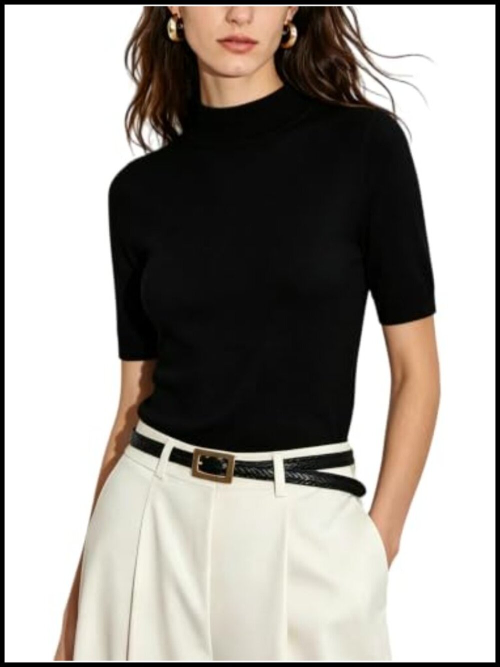 Women's Short Sleeve Mock Turtleneck Knit Top, Rayon Blend Pullover